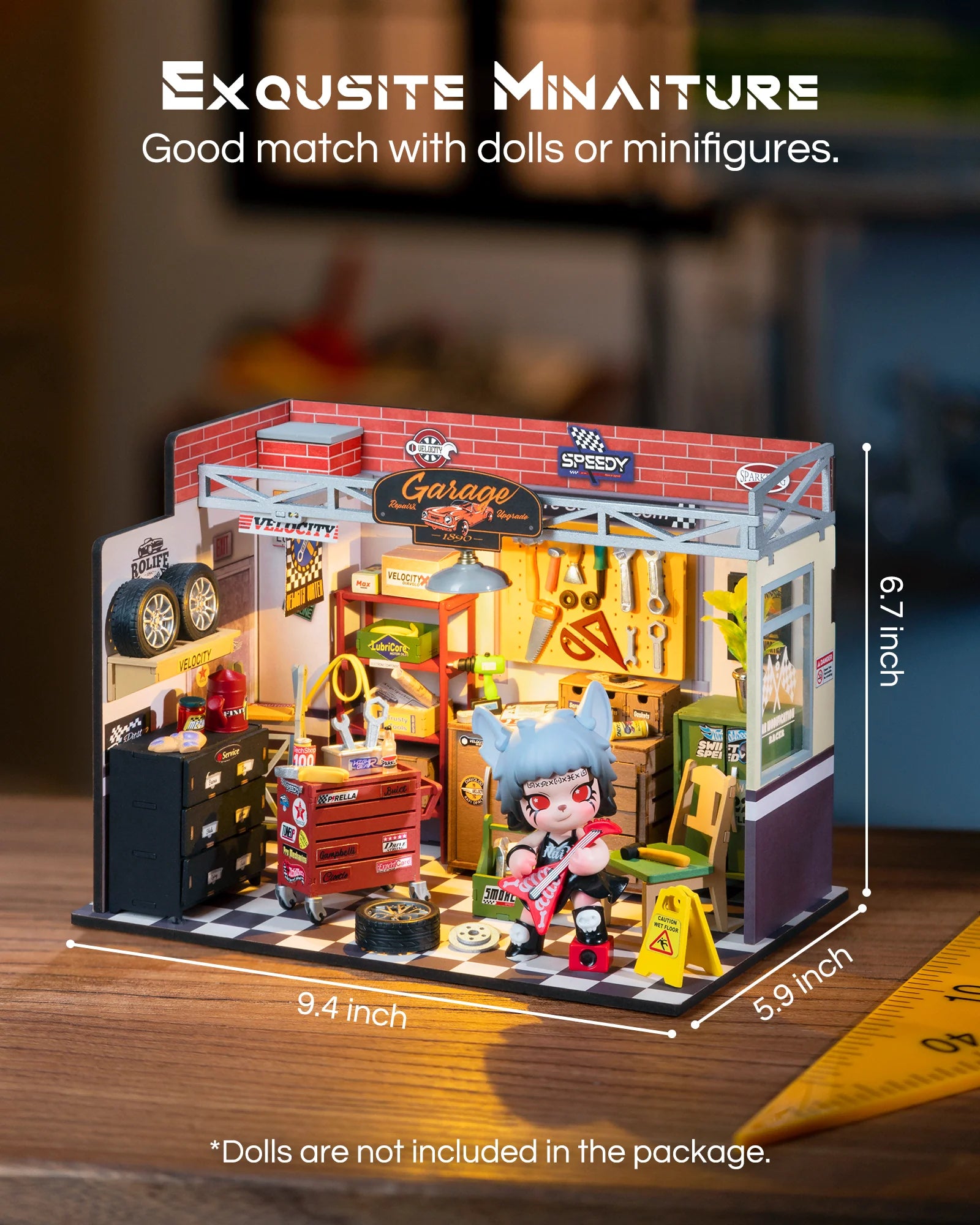 Robotime Mini Garage DIY Dollhouse Kit with LED Light