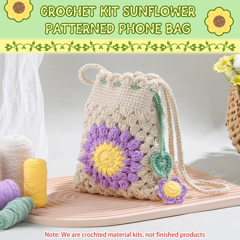 Complete Beginner Crochet Kit for Sunflower Bag for Adults with Video Tutorials