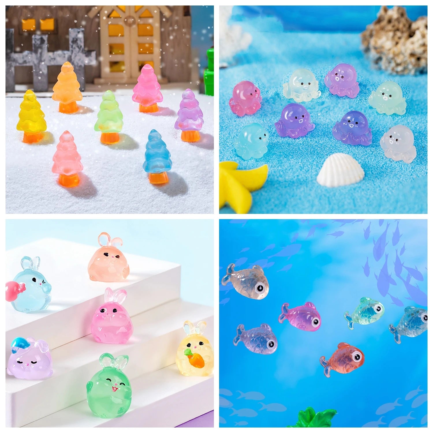 Mini Glow-in-the-Dark Animal and Mushroom Figurines for Fairy Garden