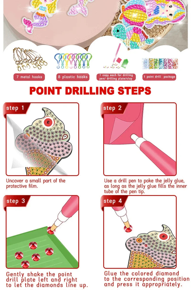 15pcs DIY Diamond Painting Keychain Kit for Kids