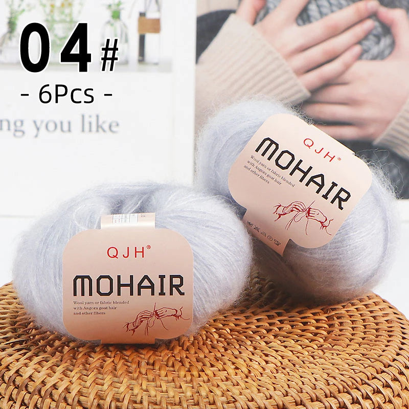 6pcs Soft Mohair Angora Yarn – Fluffy Lace Yarn for Knitting & Crochet (25g/pc)