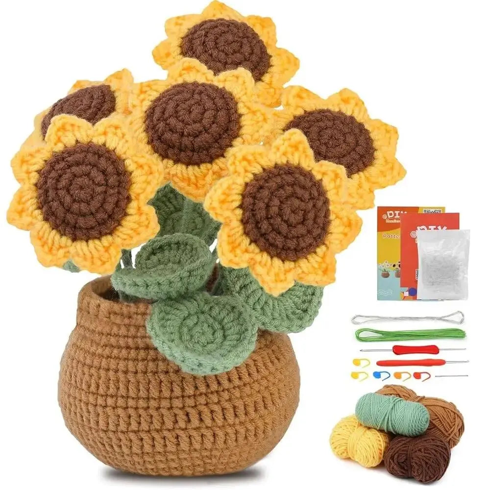 BUDDUR Beginner Crochet Kit of Flowers with Cotton Yarn and Instructions
