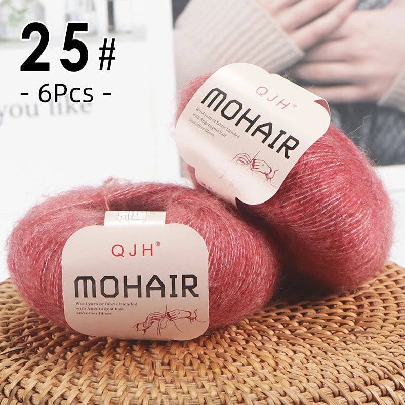 6pcs Soft Mohair Angora Yarn – Fluffy Lace Yarn for Knitting & Crochet (25g/pc)