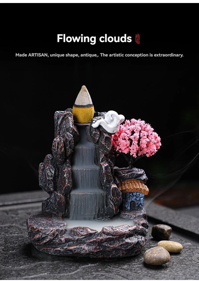 Backflow Waterfall Incense Burner with Cones for Aromatherapy and Home Decor