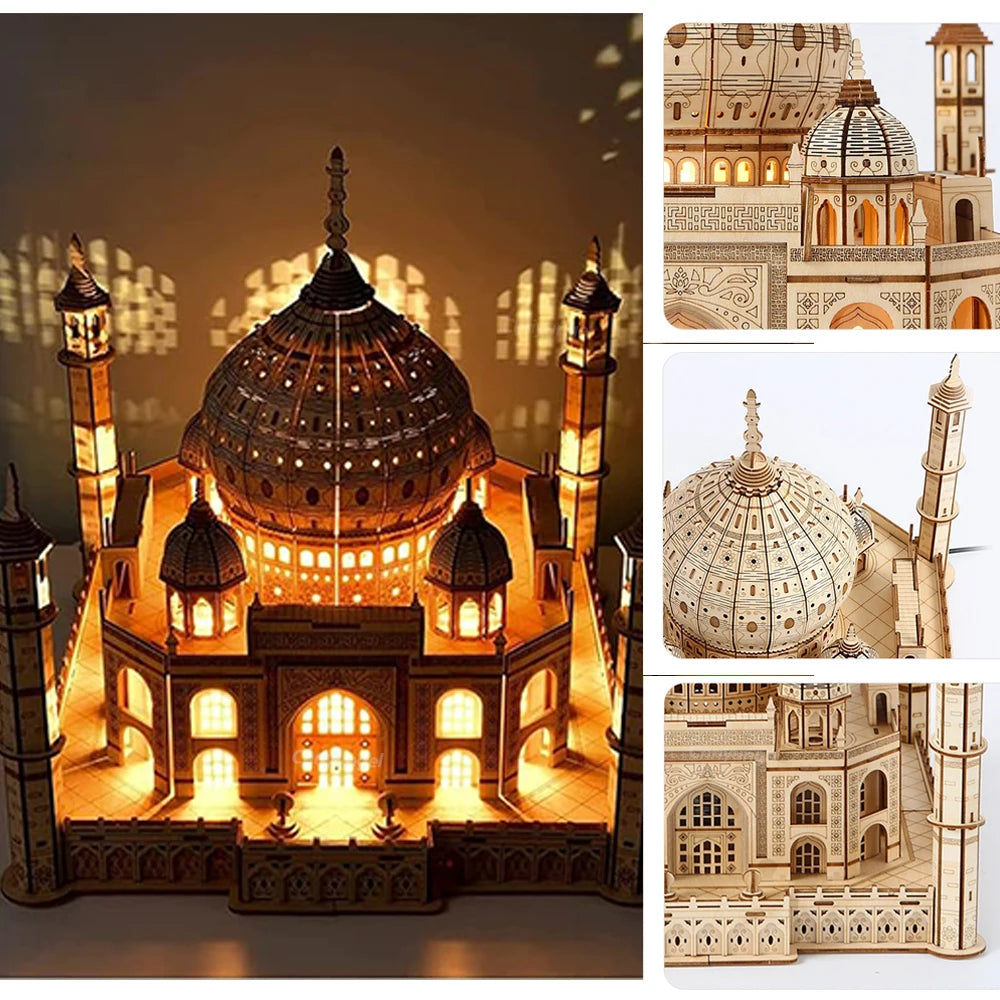 3D Wooden Puzzle Model – Castle & Taj Mahal Kit with Light