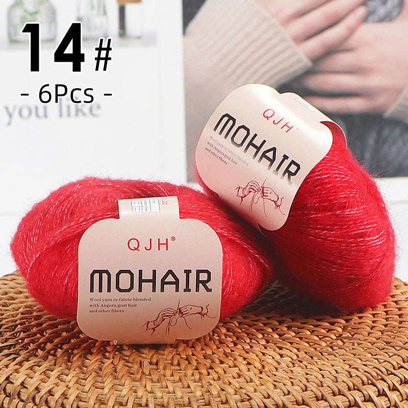 6pcs Soft Mohair Angora Yarn – Fluffy Lace Yarn for Knitting & Crochet (25g/pc)