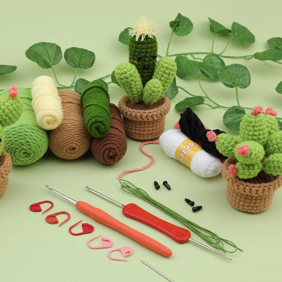 KRABALL 3/6pcs Cactus Crochet Starter Kit for Adults