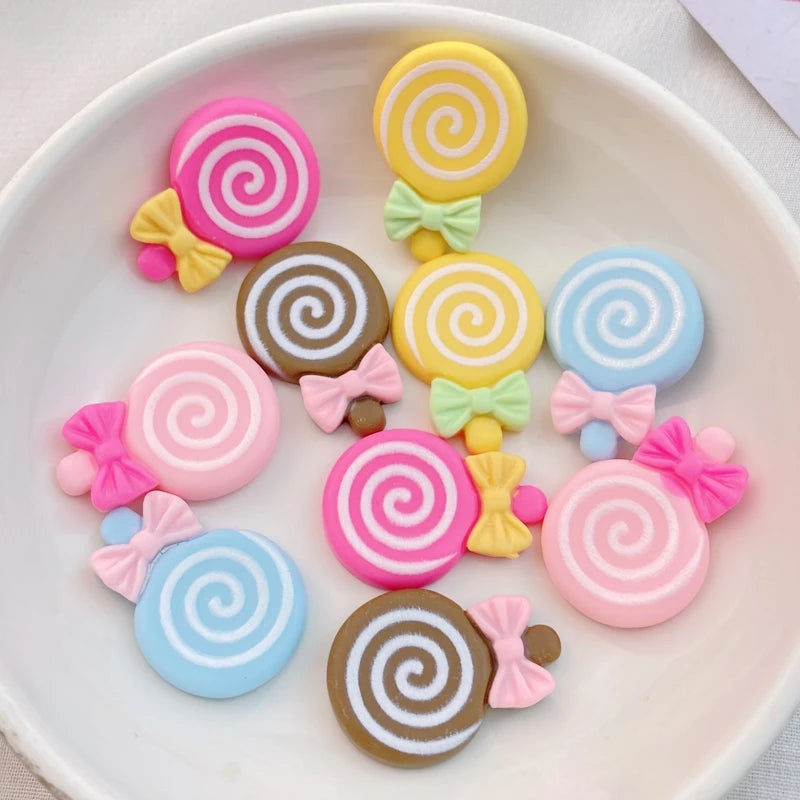 20pcs Cute Resin Candy Lollipop Flat Backs for DIY Crafts