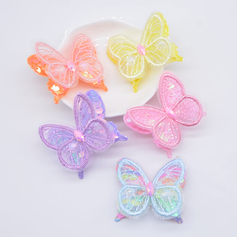 10pcs Sequin Mesh Double Butterfly Appliques for DIY