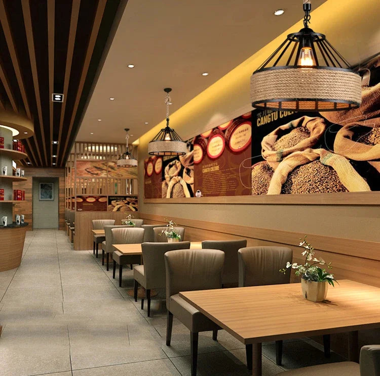 Classical Hemp Rope Pendant Lamp – Retro Industrial Ceiling Light