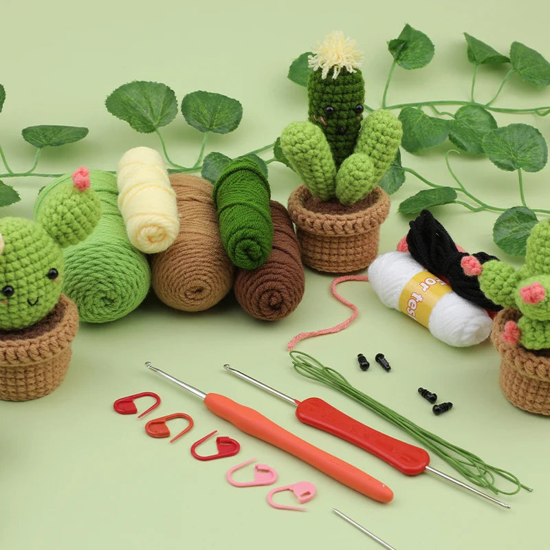 KRABALL 3/6pcs Cactus Crochet Starter Kit for Adults