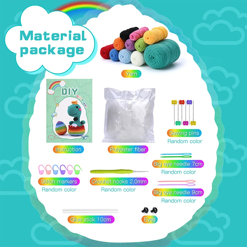 Fenrry DIY Crochet Kit – Dinosaur-Shaped Doll with Yarn & Tools
