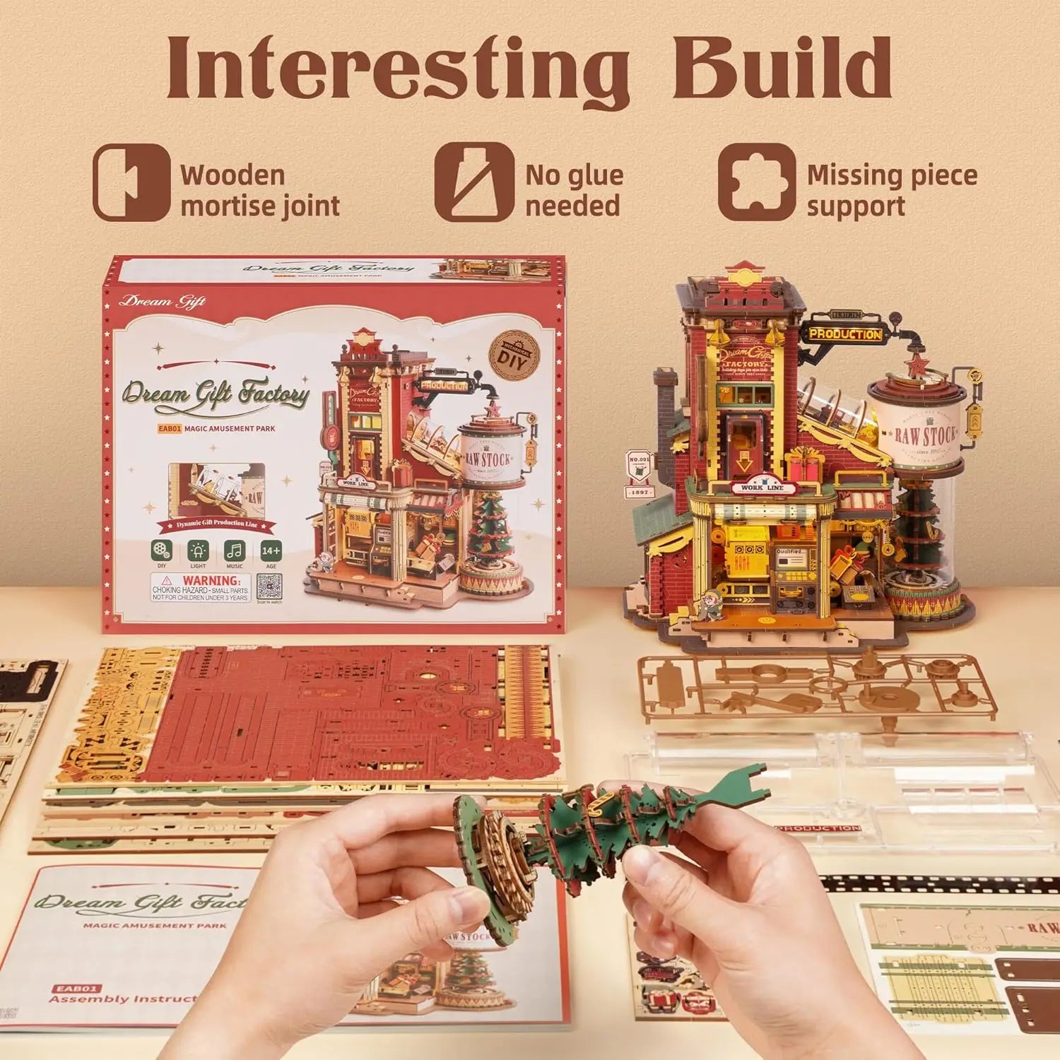 Robotime Rokr 3D Wooden Music Box – Christmas Dream Gift Factory Puzzle Kit
