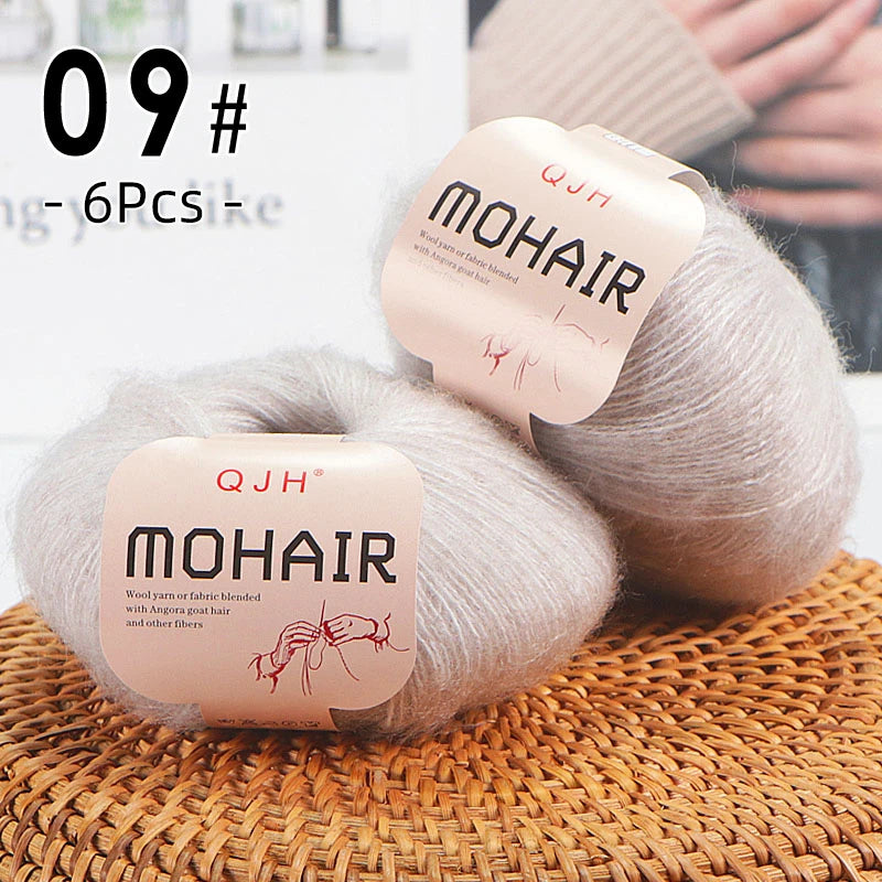6pcs Soft Mohair Angora Yarn – Fluffy Lace Yarn for Knitting & Crochet (25g/pc)
