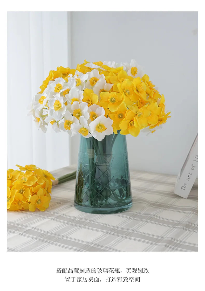 6pcs Silk Narcissus Artificial Flower Bouquet for Home or Wedding Deco
