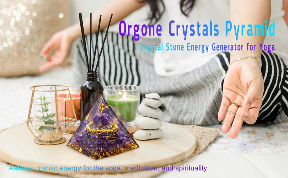 Crystal Energy Pyramid with Peridot and Amethyst for Chakra Healing