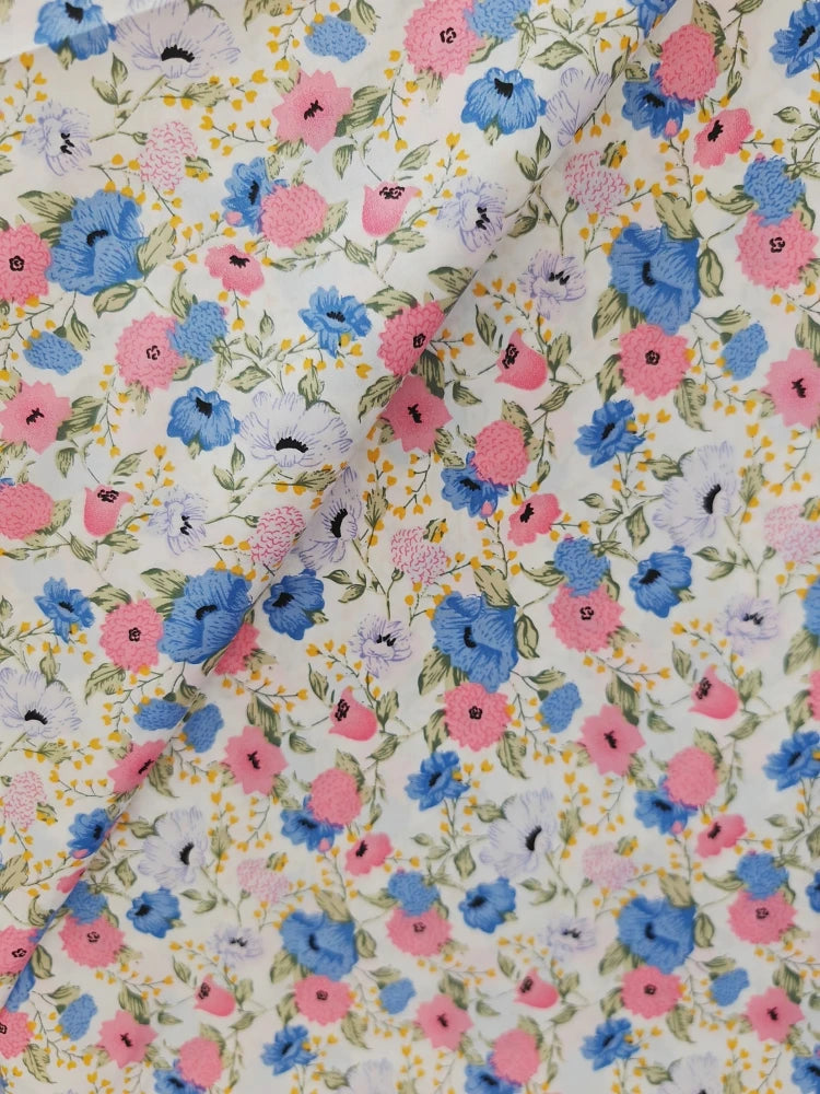 Blue White Porcelain Rose Cotton Poplin Fabric 140x50cm