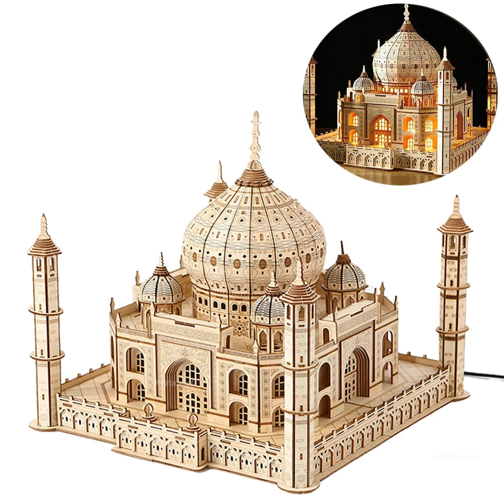 3D Wooden Puzzle Model – Castle & Taj Mahal Kit with Light