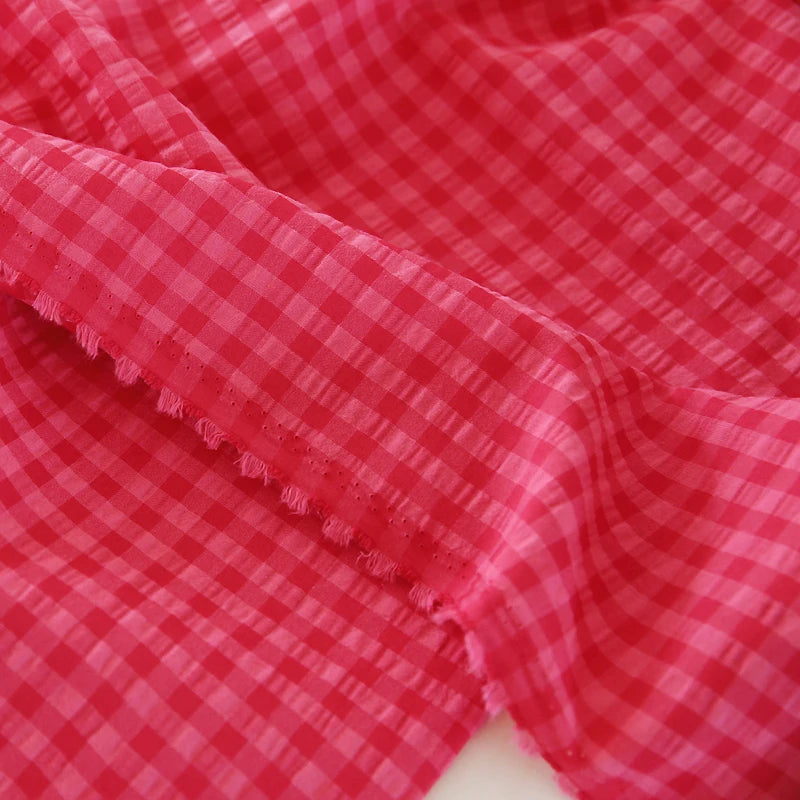 Pitaya Red Plaid Yarn-Dyed Cotton Linen Fabric 145x50cm