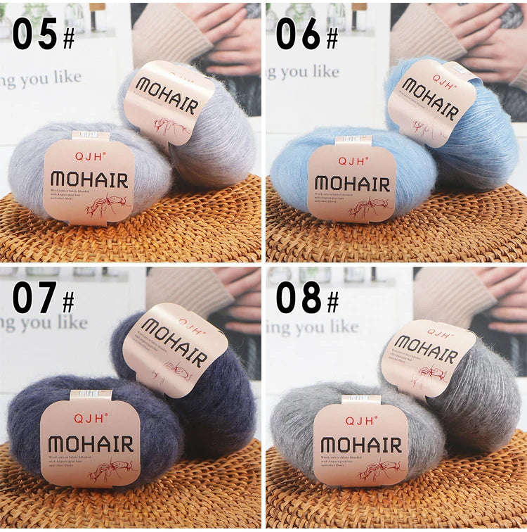 6pcs Soft Mohair Angora Yarn – Fluffy Lace Yarn for Knitting & Crochet (25g/pc)