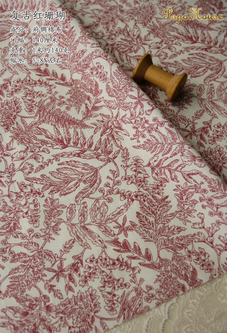 Blue White Porcelain Rose Cotton Poplin Fabric 140x50cm