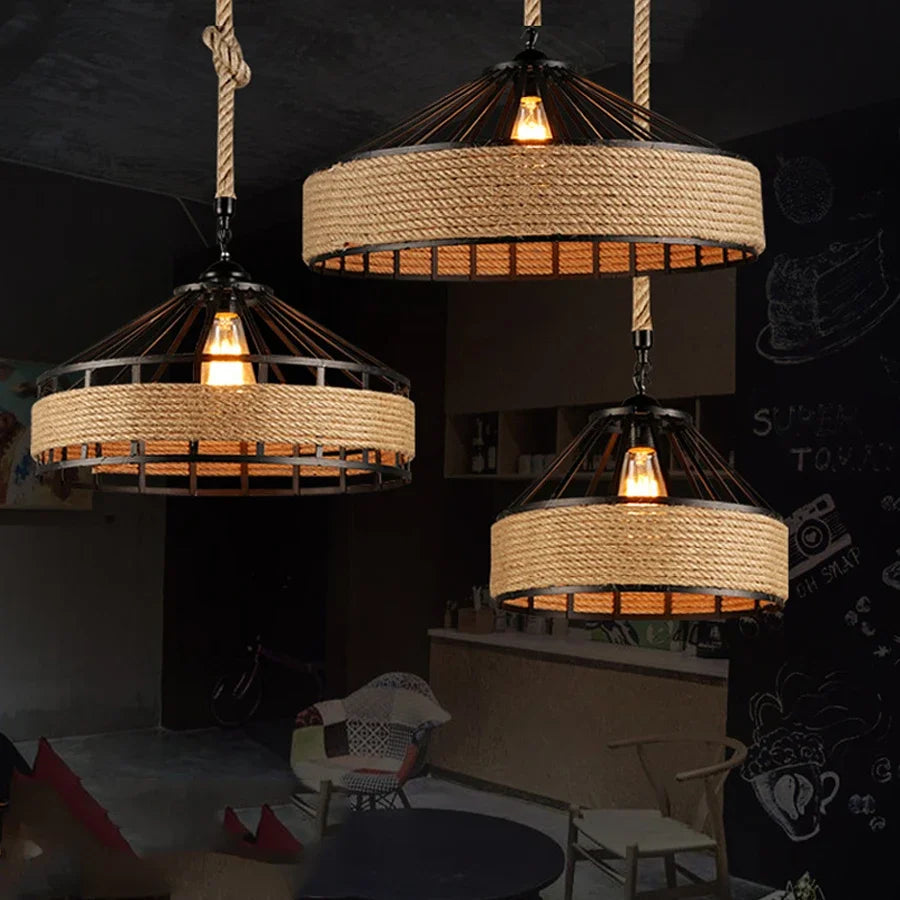 Classical Hemp Rope Pendant Lamp – Retro Industrial Ceiling Light