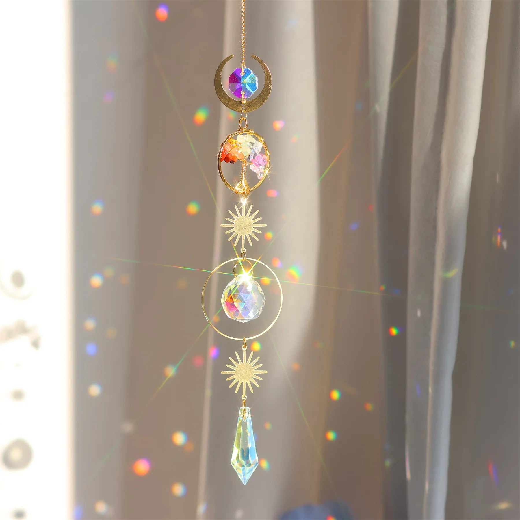 Crystal Sun Catcher with Moon, Butterfly, and Lotus for Home Decor