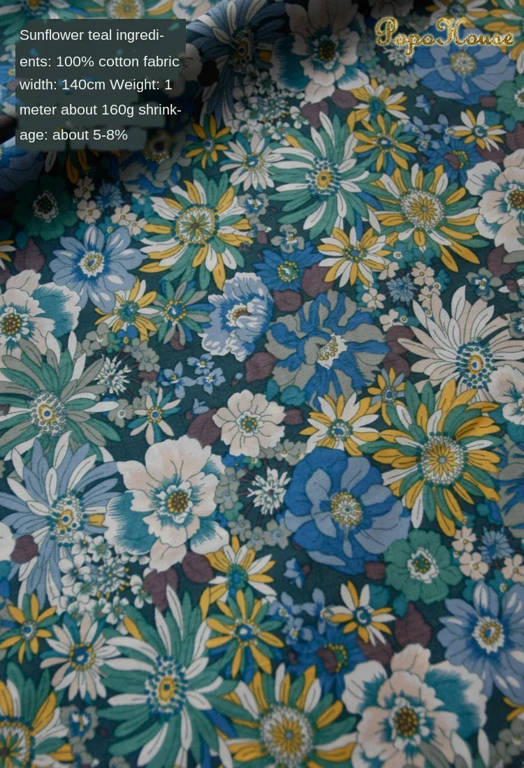 Blue White Porcelain Rose Cotton Poplin Fabric 140x50cm