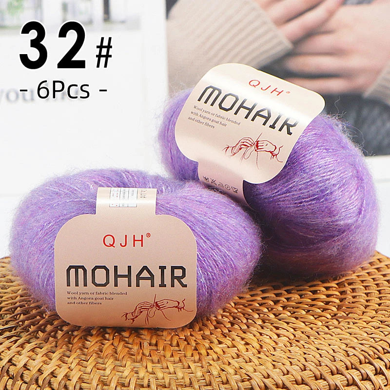 6pcs Soft Mohair Angora Yarn – Fluffy Lace Yarn for Knitting & Crochet (25g/pc)