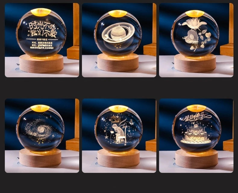 3D Solar System Crystal Ball with LED Base