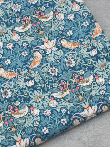 Blue White Porcelain Rose Cotton Poplin Fabric 140x50cm