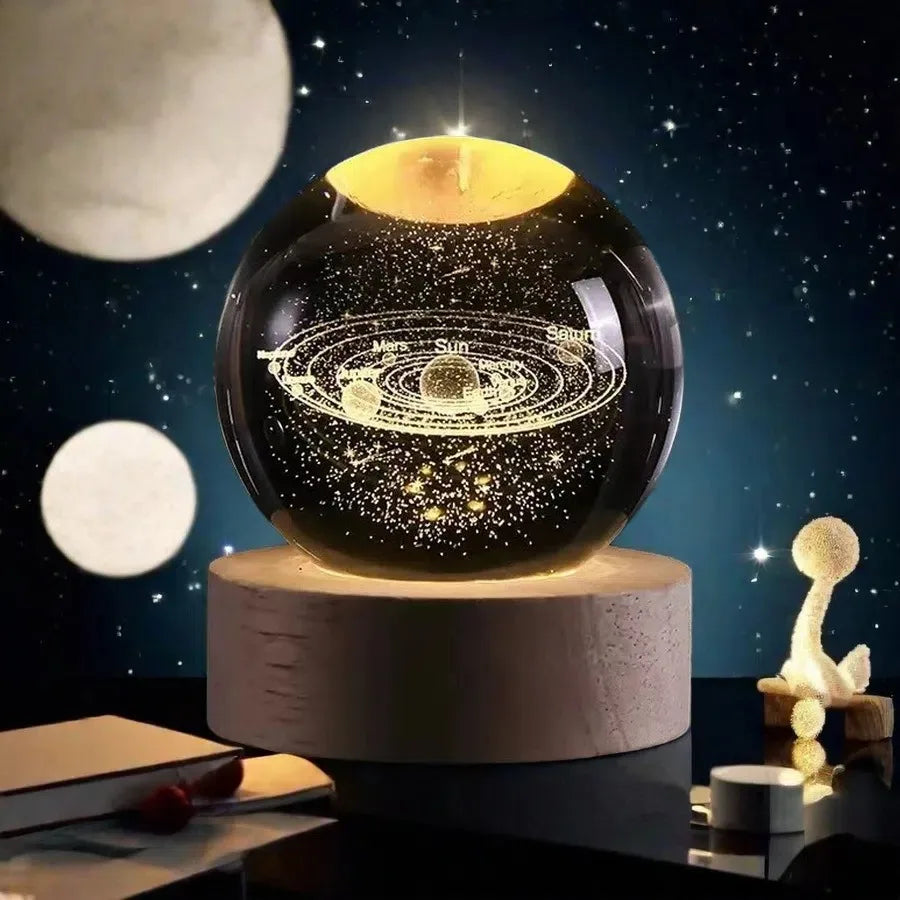 3D Solar System Crystal Ball with LED Base