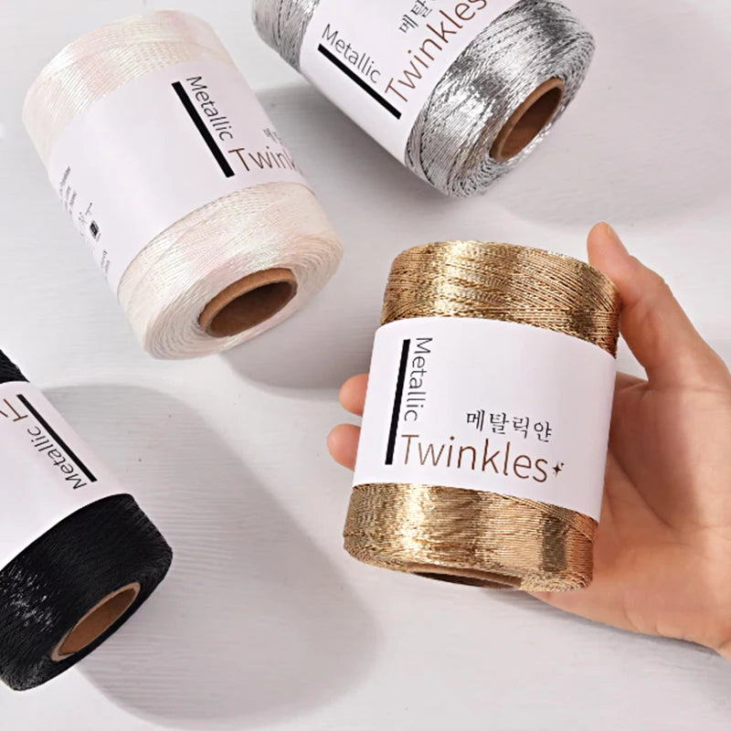 200g Metallic Glitter Yarn – Gold & Silver Thread for DIY Crochet & Knitting