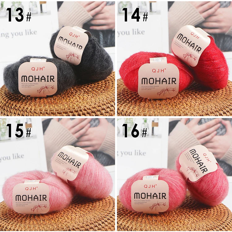 6pcs Soft Mohair Angora Yarn – Fluffy Lace Yarn for Knitting & Crochet (25g/pc)