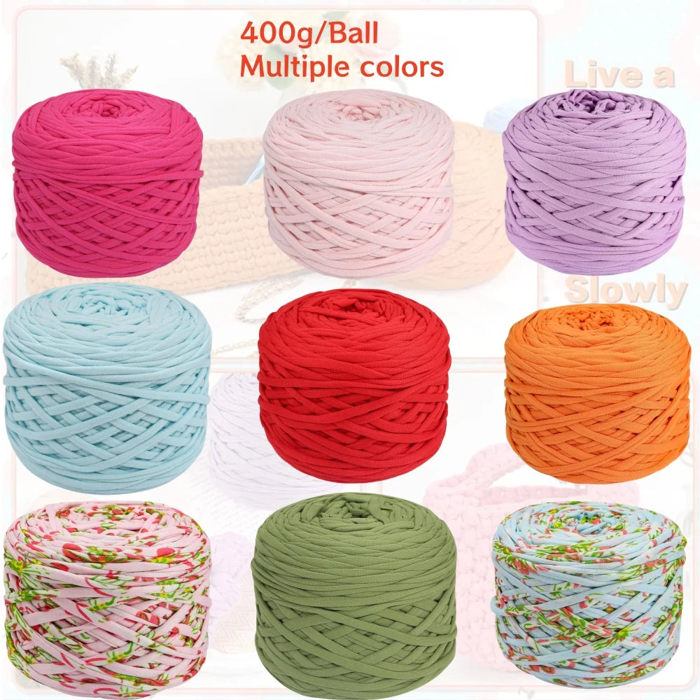 400g Thick T-Shirt Yarn – Elastic Fabric for DIY Crochet & Knitting