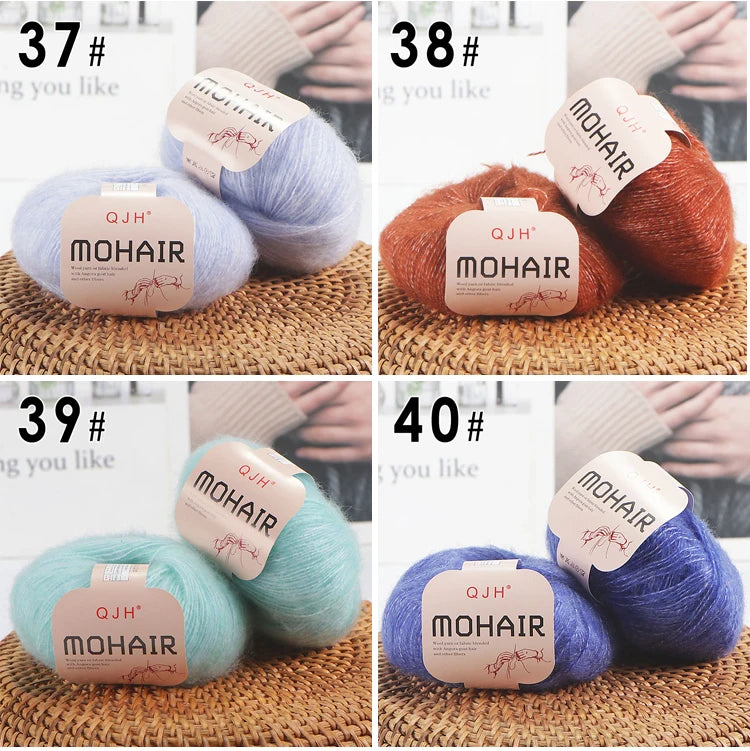 6pcs Soft Mohair Angora Yarn – Fluffy Lace Yarn for Knitting & Crochet (25g/pc)