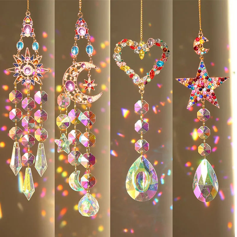 Crystal Sun Catcher with Moon, Butterfly, and Lotus for Home Decor