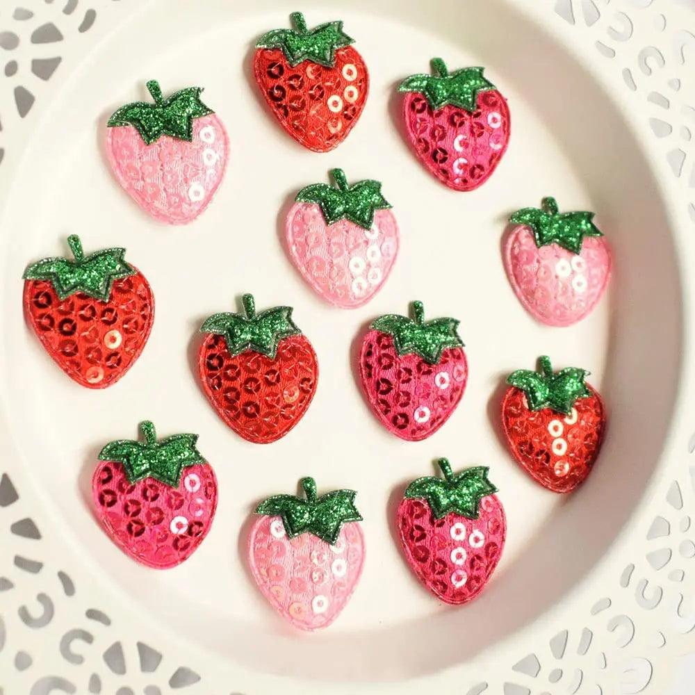 20pcs Sequin Strawberry Patches Sew-On Appliques
