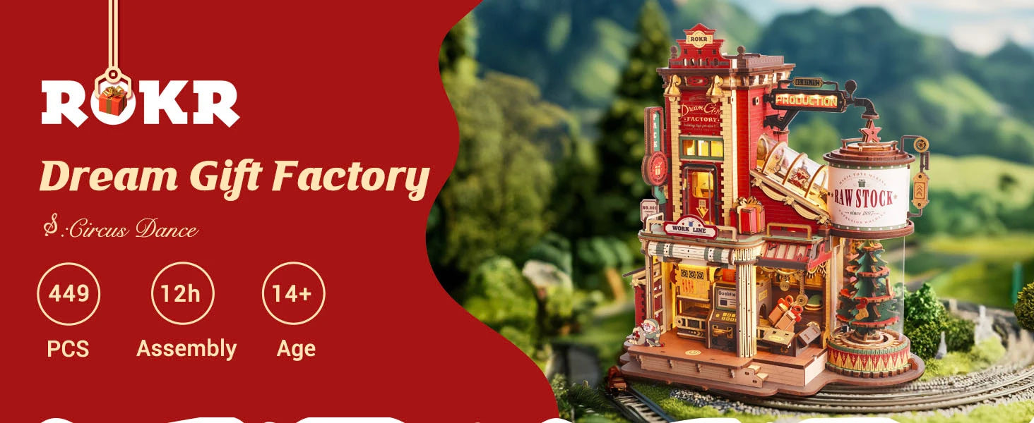 Robotime Rokr 3D Wooden Music Box – Christmas Dream Gift Factory Puzzle Kit