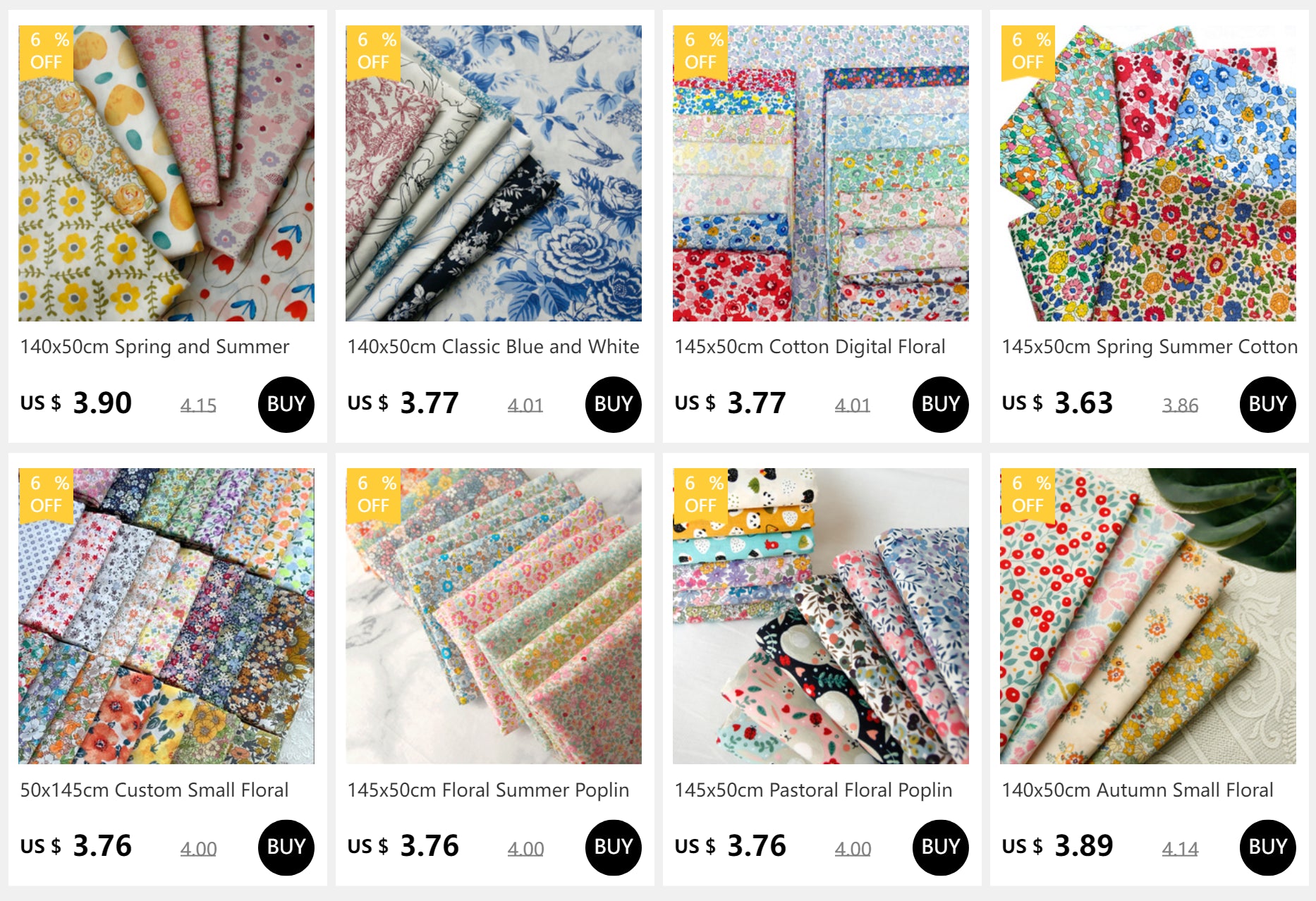 Blue White Porcelain Rose Cotton Poplin Fabric 140x50cm