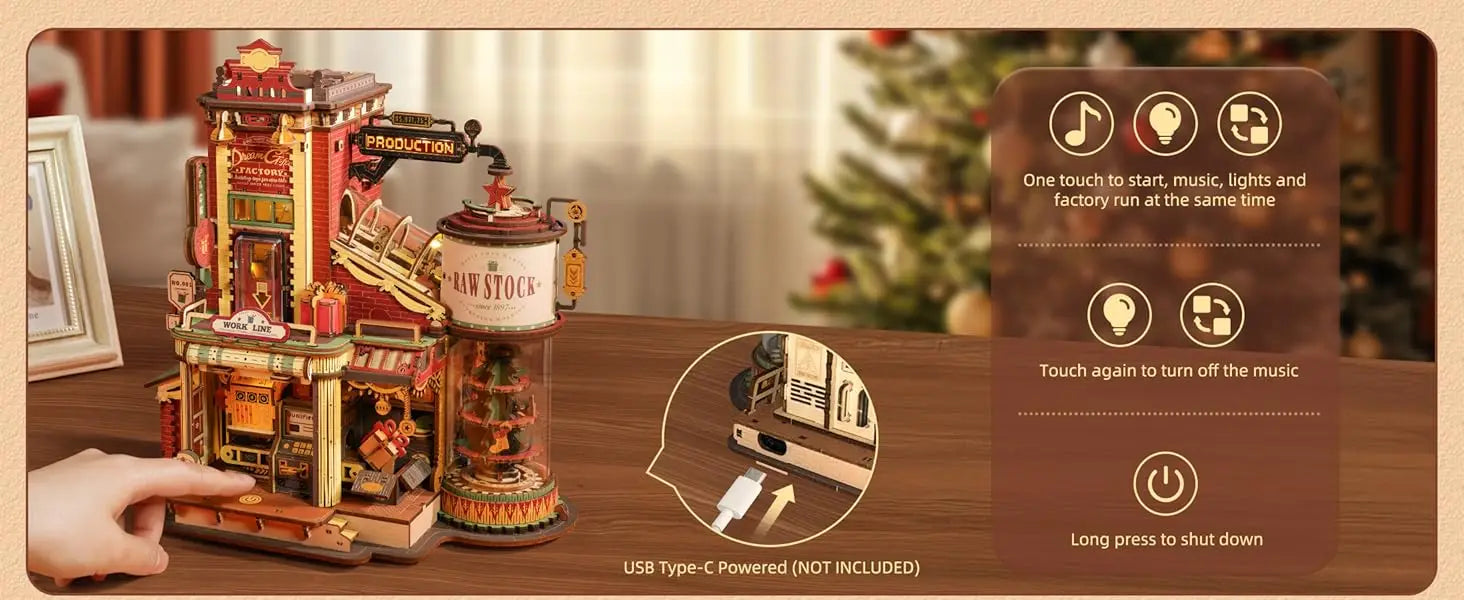 Robotime Rokr 3D Wooden Music Box – Christmas Dream Gift Factory Puzzle Kit