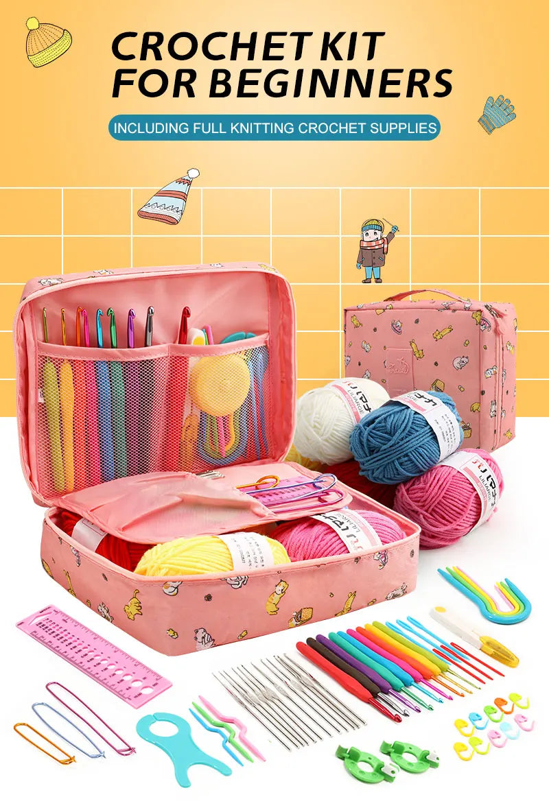 Gradient Cotton Yarn & 59pcs Crochet Hook Kit – DIY Beginner Knitting Set