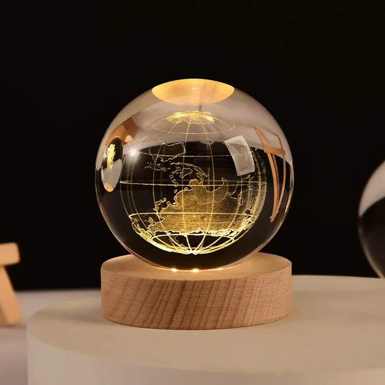 3D Solar System Crystal Ball with LED Base