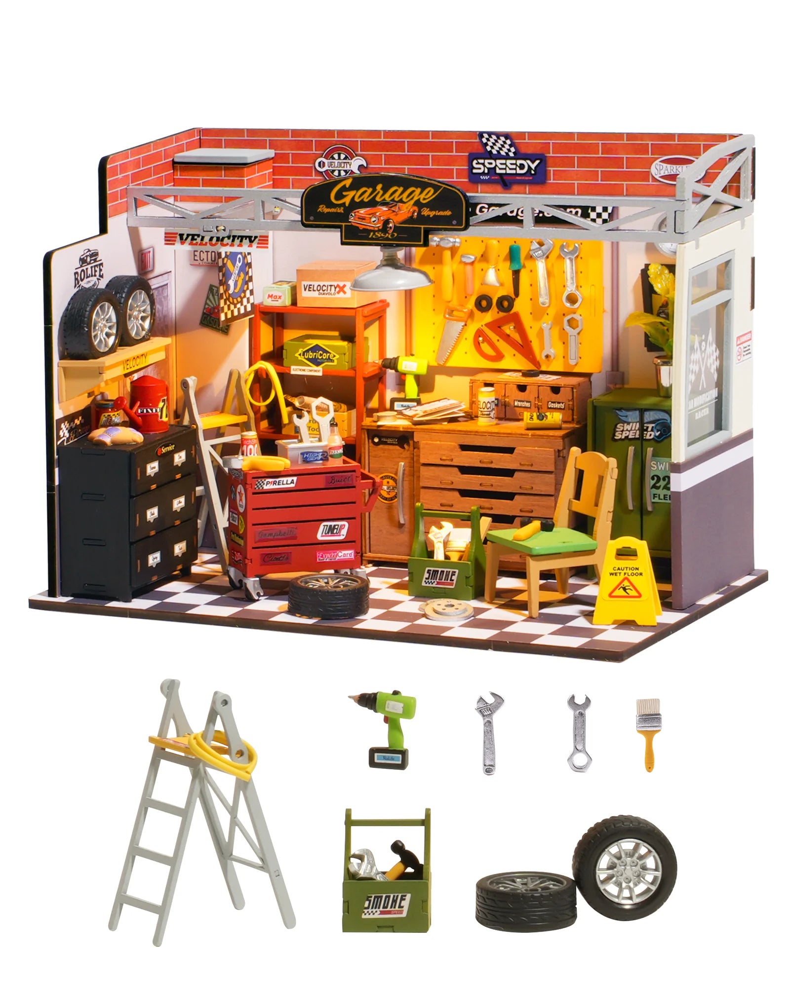 Robotime Mini Garage DIY Dollhouse Kit with LED Light