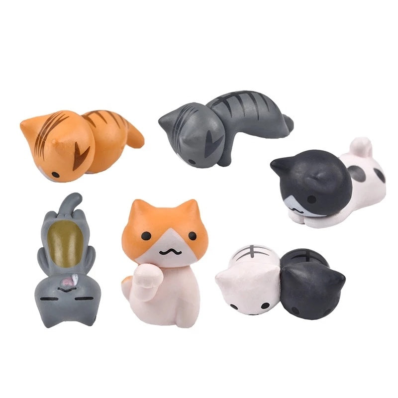 6Pcs Mini Lucky Cat Figurines for Garden and Bonsai Decor