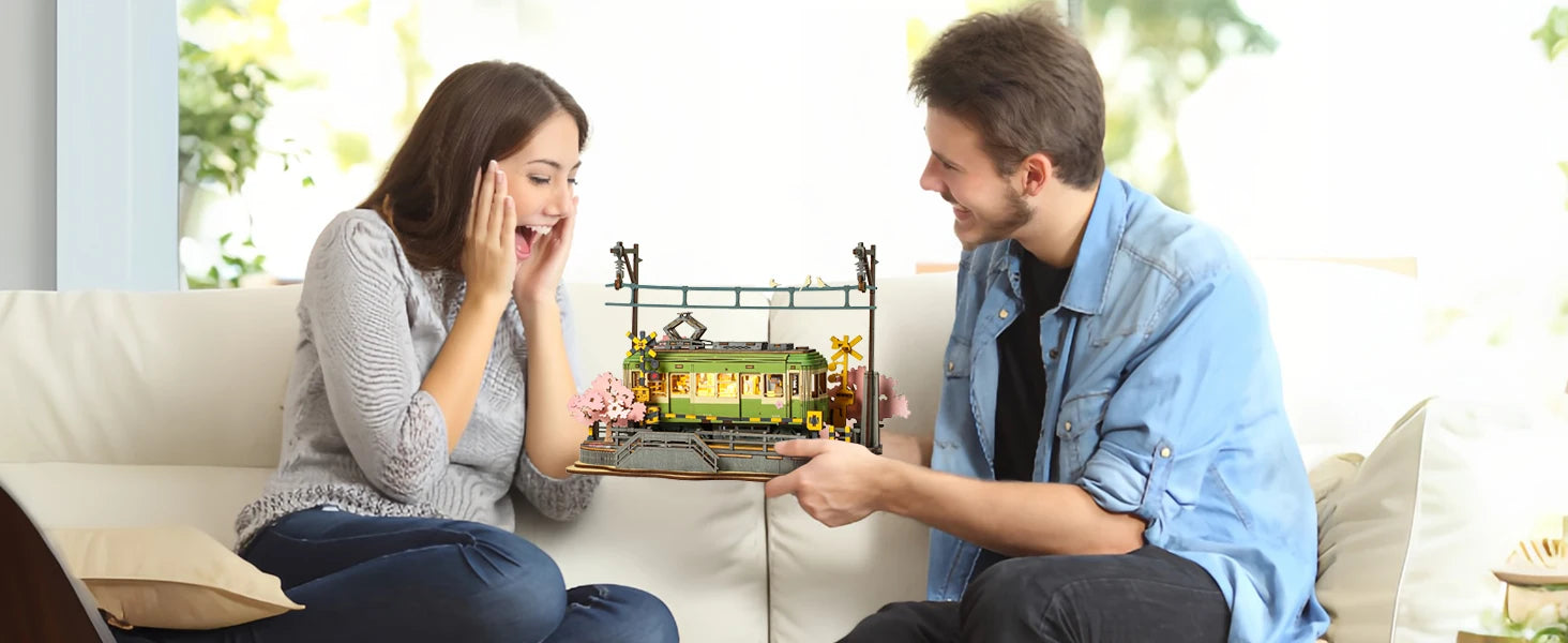 Robotime Sakura Journey 3D Wooden Puzzle Tram Model with LED Light