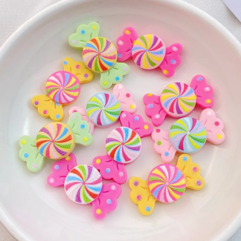 20pcs Cute Resin Candy Lollipop Flat Backs for DIY Crafts