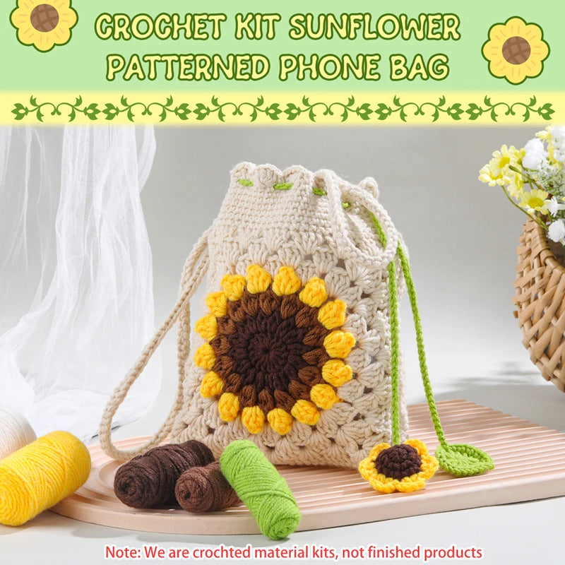 Complete Beginner Crochet Kit for Sunflower Bag for Adults with Video Tutorials
