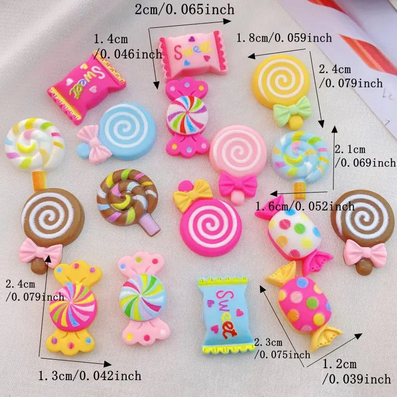 20pcs Cute Resin Candy Lollipop Flat Backs for DIY Crafts