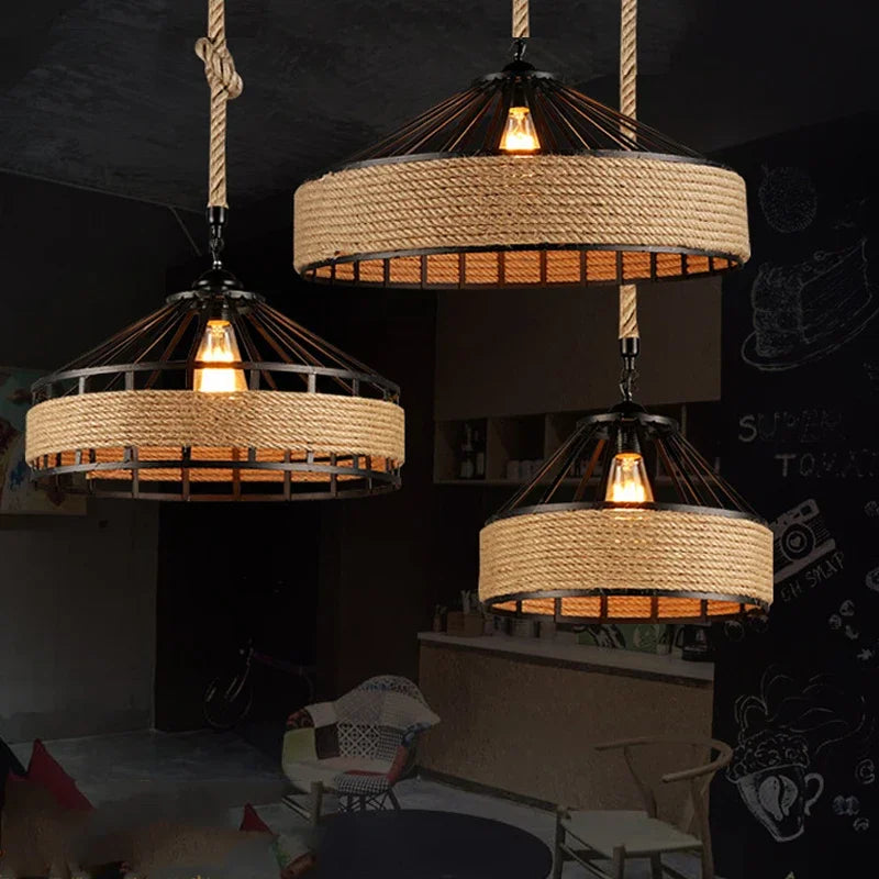 Classical Hemp Rope Pendant Lamp – Retro Industrial Ceiling Light